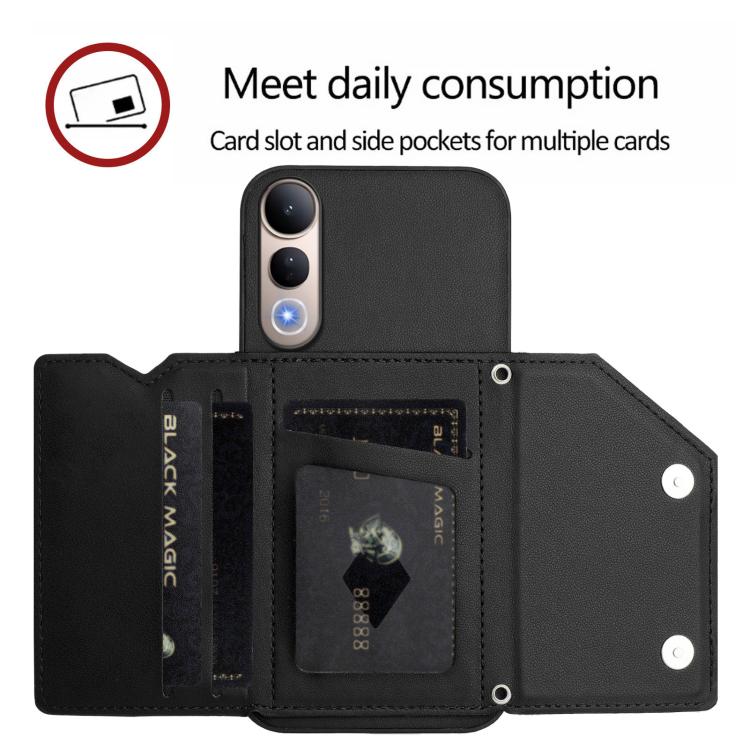 For vivo V50 Lite 4G Skin Feel Four Card Slots Phone Case with Wrist Strap