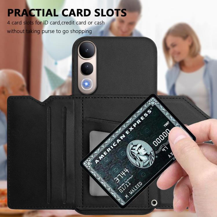 For vivo V50 Lite 4G Skin Feel Four Card Slots Phone Case with Wrist Strap