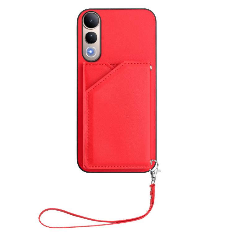 For vivo V50 Lite 4G Skin Feel Four Card Slots Phone Case with Wrist Strap
