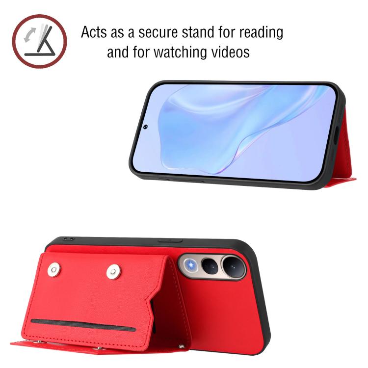 For vivo V50 Lite 4G Skin Feel Four Card Slots Phone Case with Wrist Strap