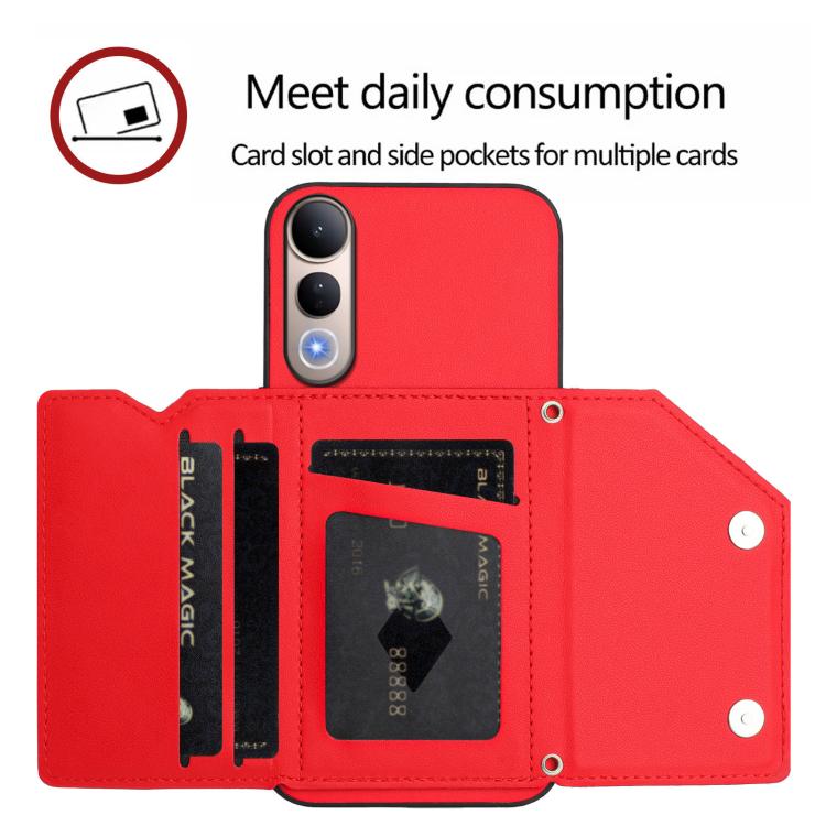 For vivo V50 Lite 4G Skin Feel Four Card Slots Phone Case with Wrist Strap