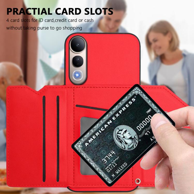 For vivo V50 Lite 4G Skin Feel Four Card Slots Phone Case with Wrist Strap