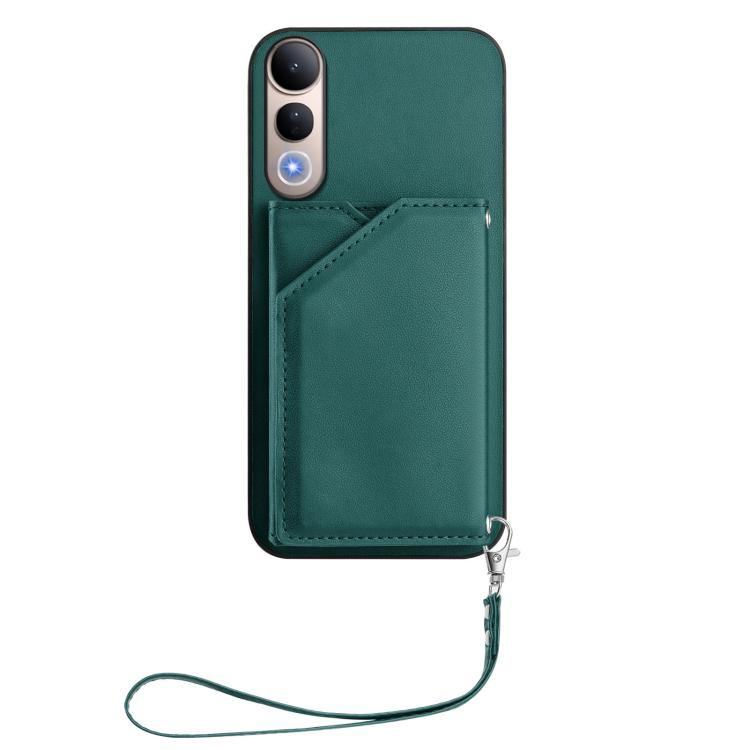 For vivo V50 Lite 4G Skin Feel Four Card Slots Phone Case with Wrist Strap
