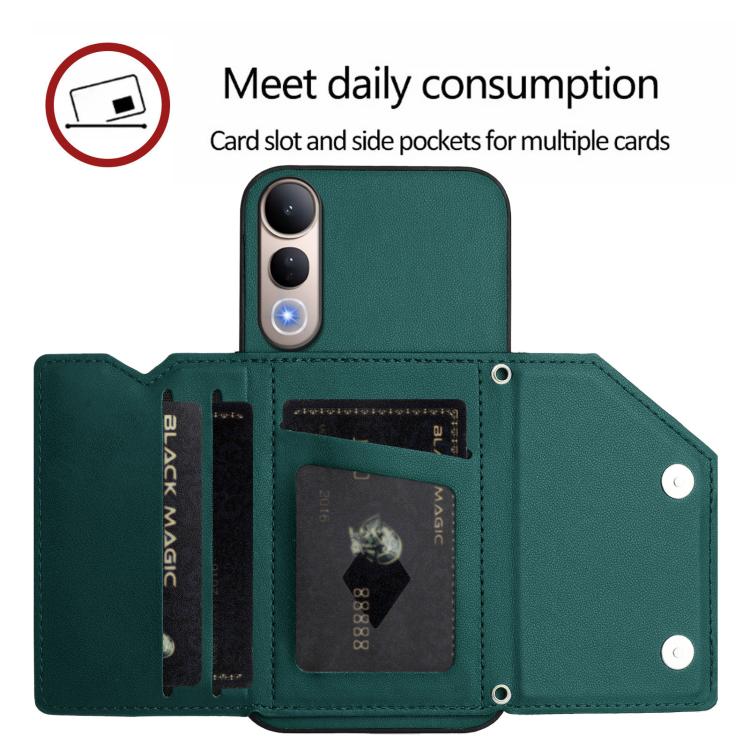 For vivo V50 Lite 4G Skin Feel Four Card Slots Phone Case with Wrist Strap