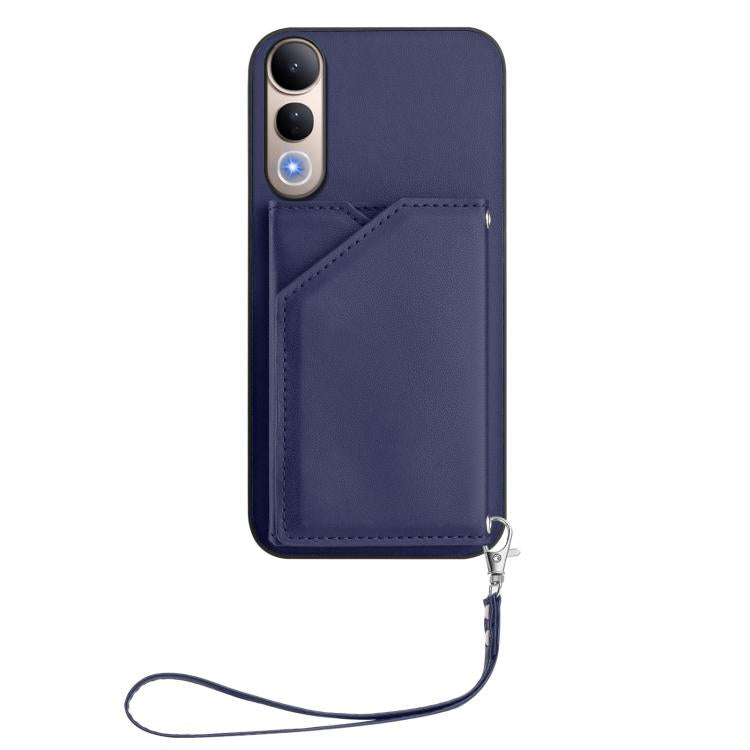 For vivo V50 Lite 4G Skin Feel Four Card Slots Phone Case with Wrist Strap