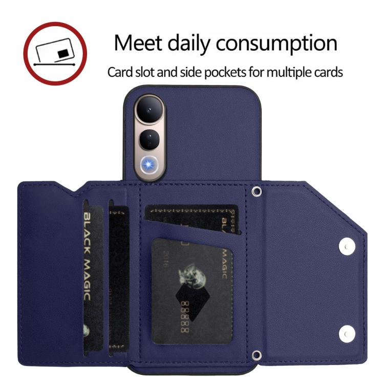 For vivo V50 Lite 4G Skin Feel Four Card Slots Phone Case with Wrist Strap
