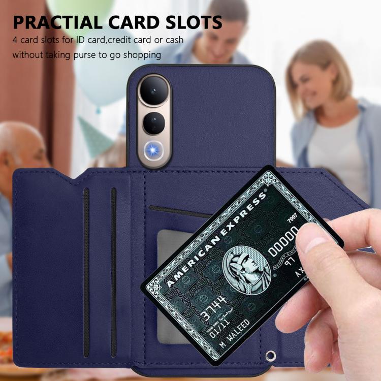 For vivo V50 Lite 4G Skin Feel Four Card Slots Phone Case with Wrist Strap