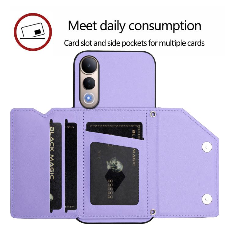 For vivo V50 Lite 4G Skin Feel Four Card Slots Phone Case with Wrist Strap