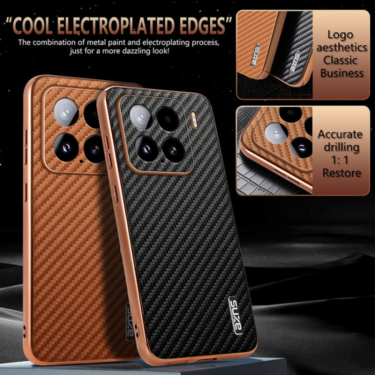 For Xiaomi 15 AZNS Electroplated Edge Carbon Fiber Texture Phone Case