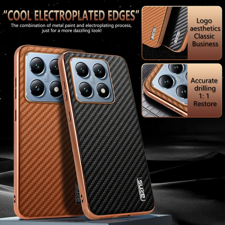 For Xiaomi 14T AZNS Electroplated Edge Carbon Fiber Texture Phone Case