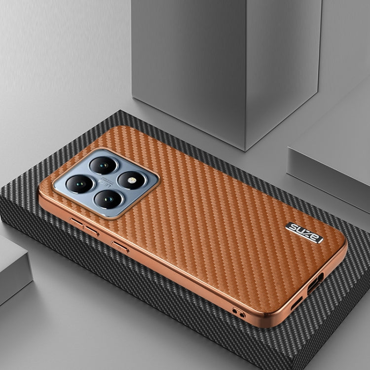 For Xiaomi 14T AZNS Electroplated Edge Carbon Fiber Texture Phone Case