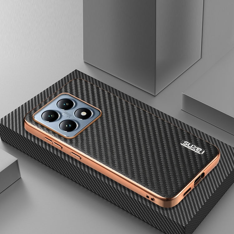 For Xiaomi 14T Pro AZNS Electroplated Edge Carbon Fiber Texture Phone Case