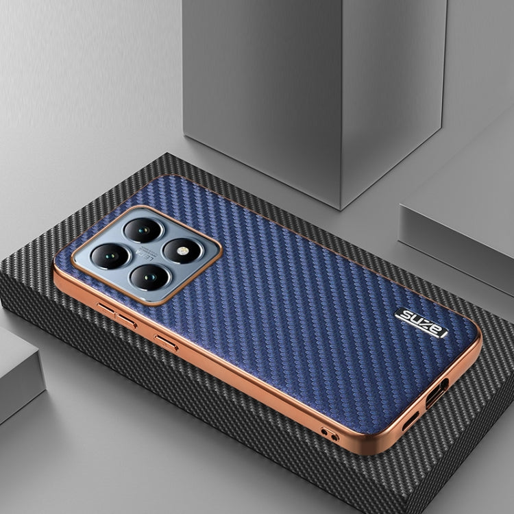 For Xiaomi 14T Pro AZNS Electroplated Edge Carbon Fiber Texture Phone Case