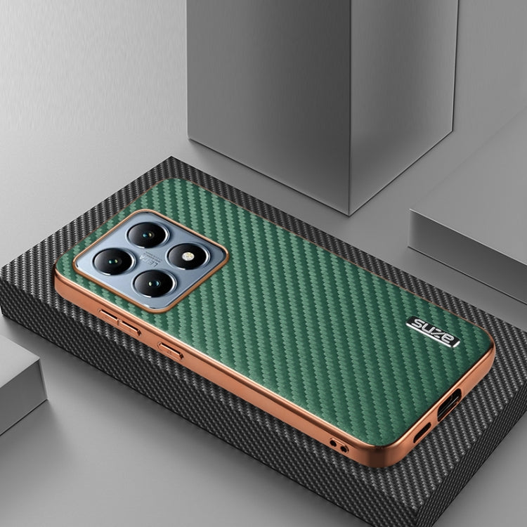For Xiaomi 14T Pro AZNS Electroplated Edge Carbon Fiber Texture Phone Case