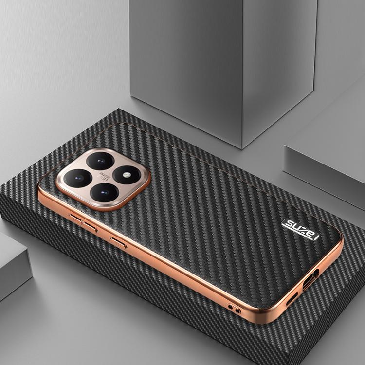 For Xiaomi 15T 5G AZNS Electroplated Edge Carbon Fiber Texture Phone Case