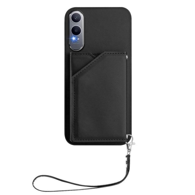 For OnePlus Nord CE4 Lite 5G Skin Feel Four Card Slots Phone Case with Wrist Strap