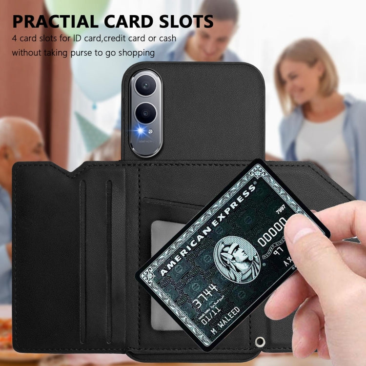 For OnePlus Nord CE4 Lite 5G Skin Feel Four Card Slots Phone Case with Wrist Strap