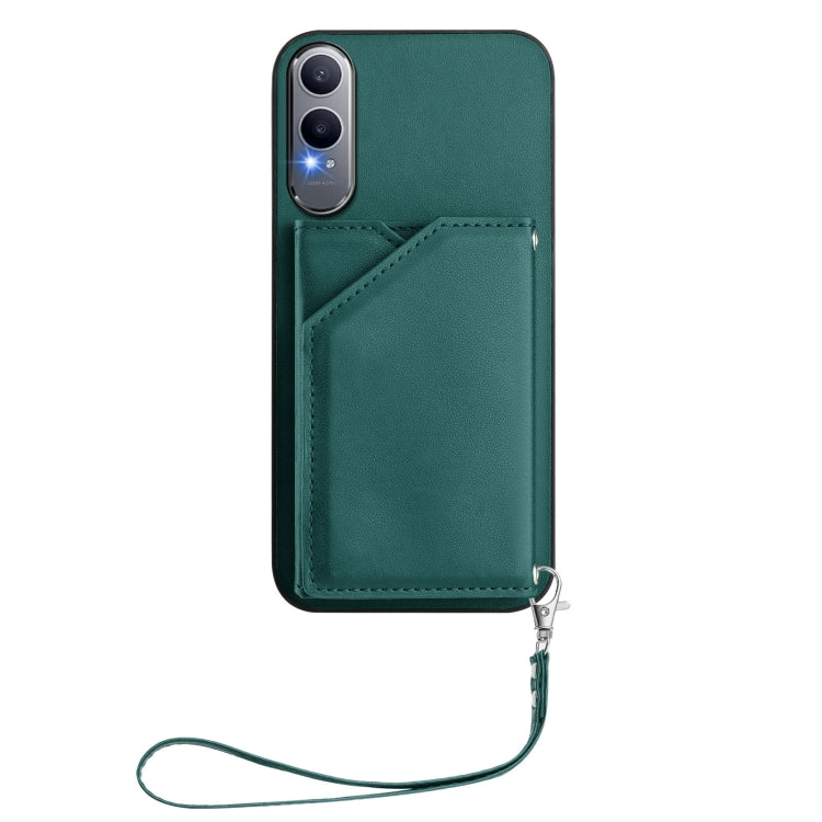 For OnePlus Nord CE4 Lite 5G Skin Feel Four Card Slots Phone Case with Wrist Strap