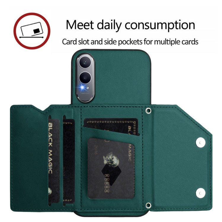 For OnePlus Nord CE4 Lite 5G Skin Feel Four Card Slots Phone Case with Wrist Strap