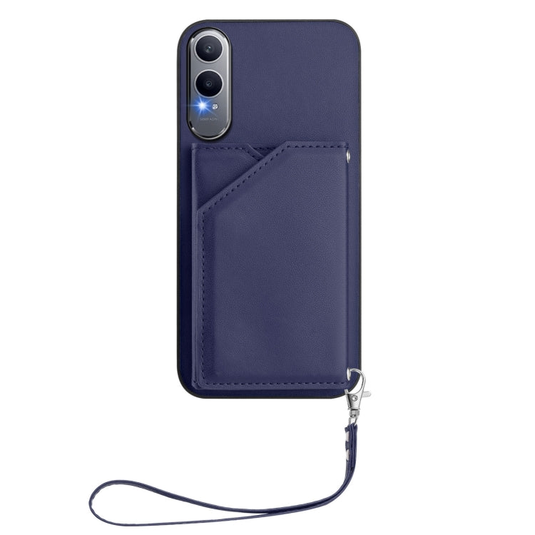 For OnePlus Nord CE4 Lite 5G Skin Feel Four Card Slots Phone Case with Wrist Strap