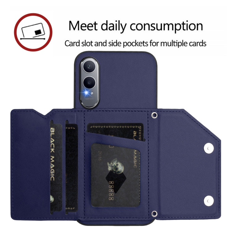 For OnePlus Nord CE4 Lite 5G Skin Feel Four Card Slots Phone Case with Wrist Strap