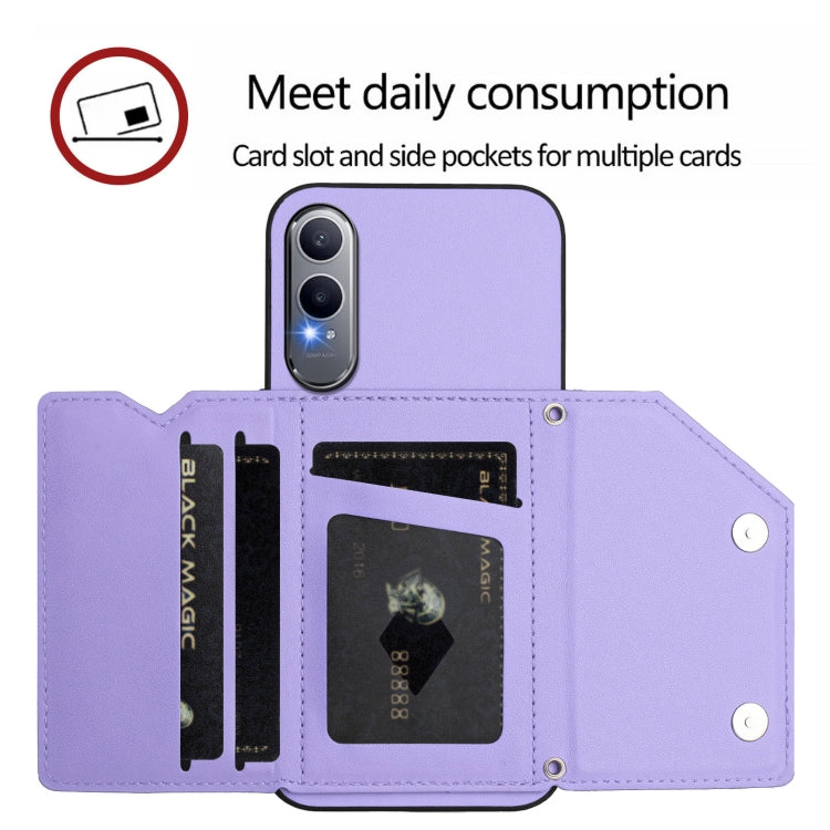 For OnePlus Nord CE4 Lite 5G Skin Feel Four Card Slots Phone Case with Wrist Strap