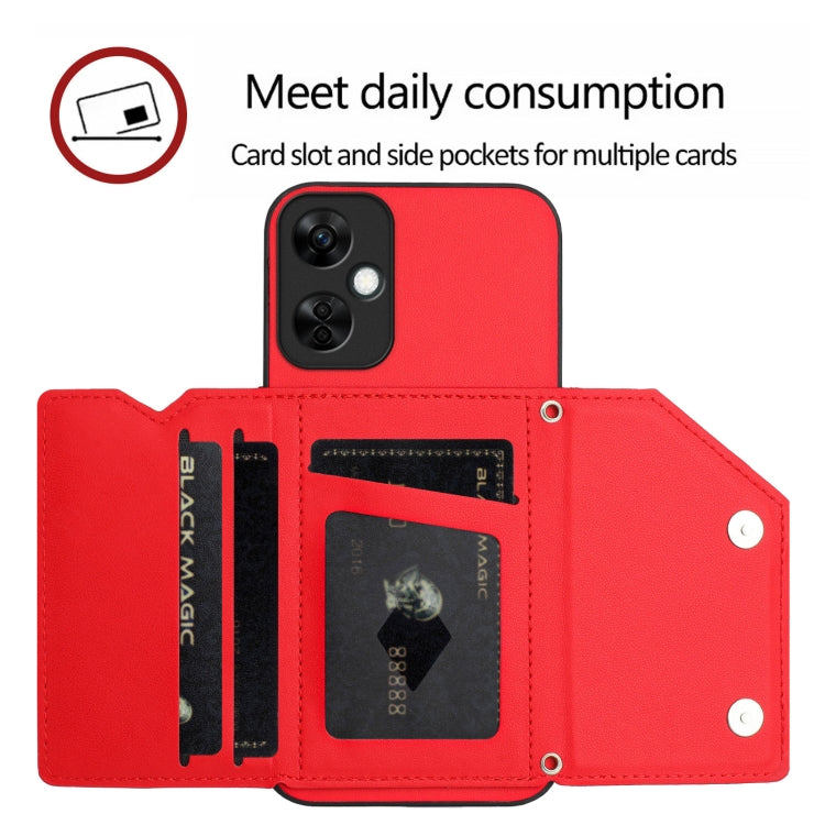 For OnePlus Nord CE 3 Lite Skin Feel Four Card Slots Phone Case with Wrist Strap