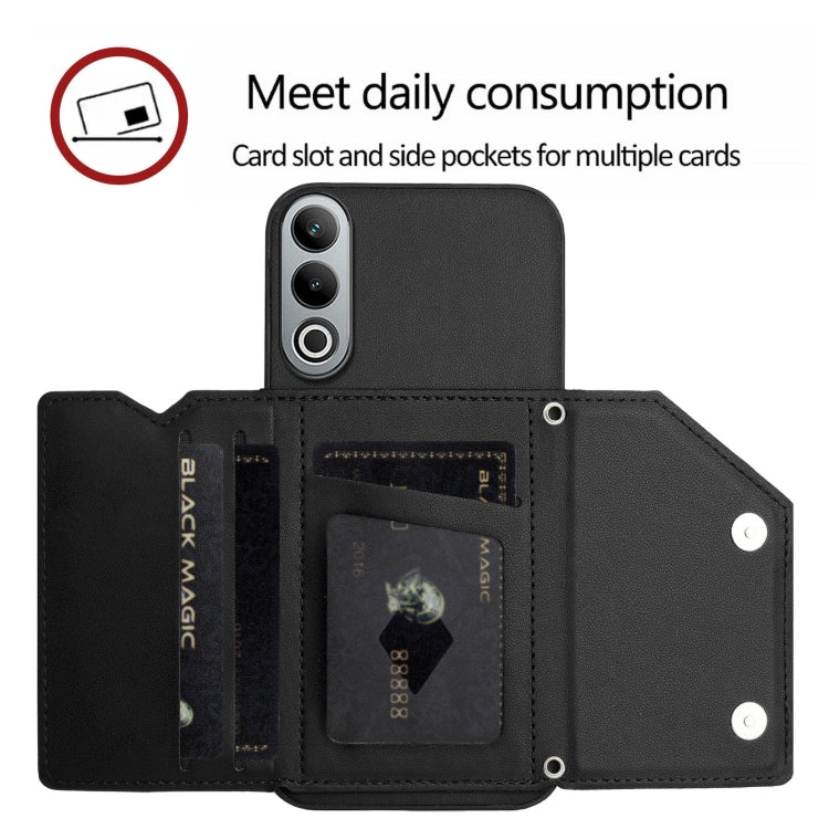 For OnePlus Nord CE4 Skin Feel Four Card Slots Phone Case with Wrist Strap