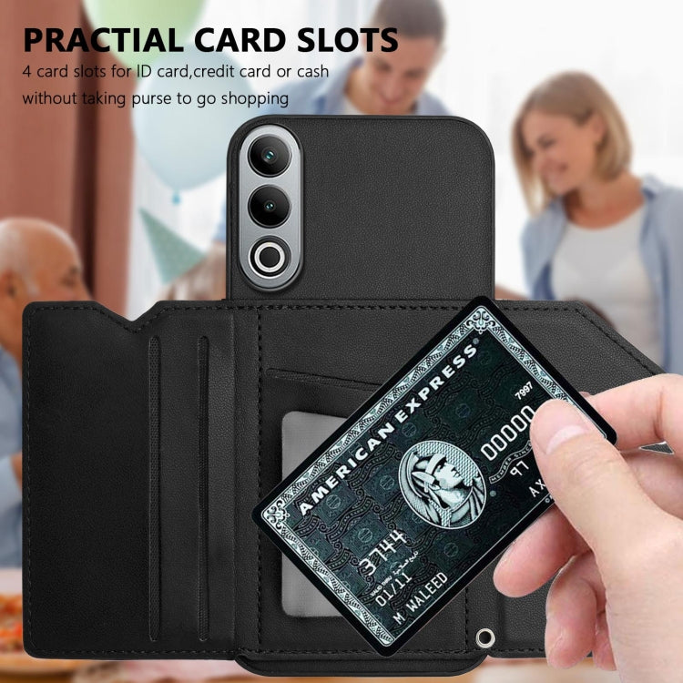 For OnePlus Nord CE4 Skin Feel Four Card Slots Phone Case with Wrist Strap