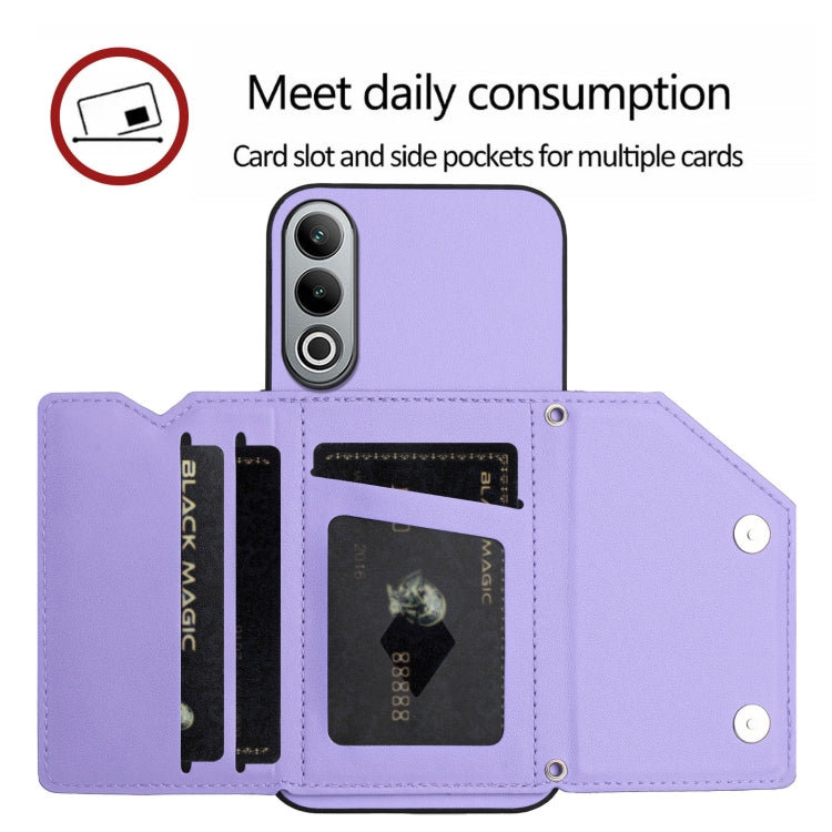 For OnePlus Nord CE4 Skin Feel Four Card Slots Phone Case with Wrist Strap
