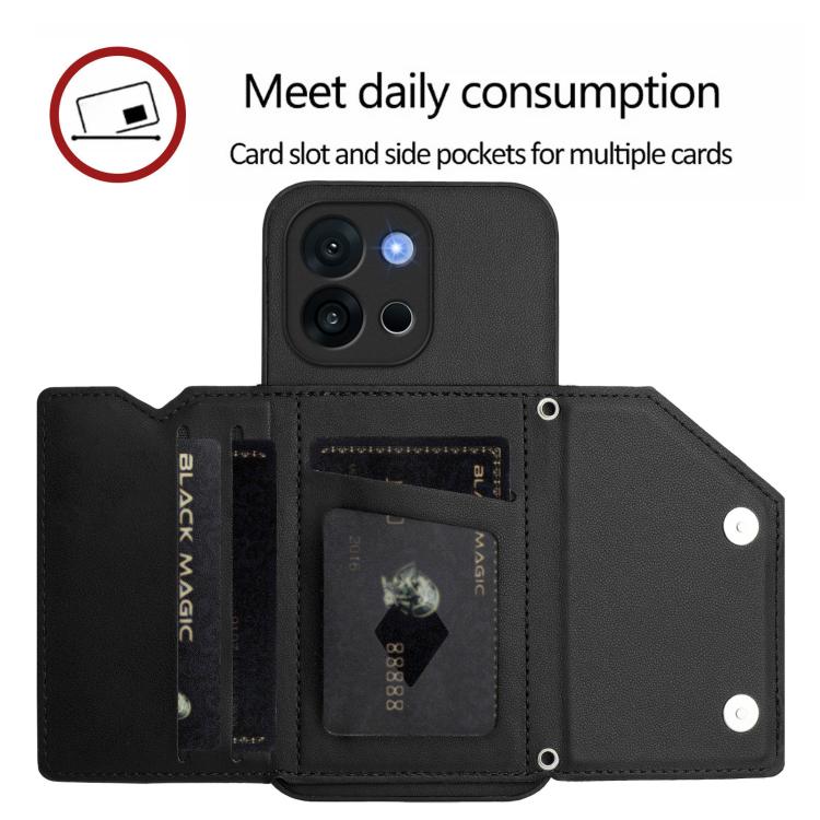 For OnePlus 13T Skin Feel Four Card Slots Phone Case with Wrist Strap