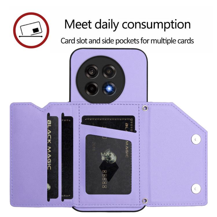 For OnePlus Ace 5 / Ace 5 Pro Skin Feel Four Card Slots Phone Case with Wrist Strap