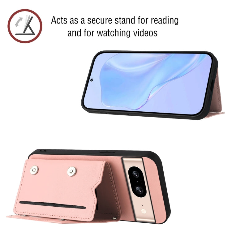 For Google Pixel 8 Skin Feel Four Card Slots Phone Case with Wrist Strap