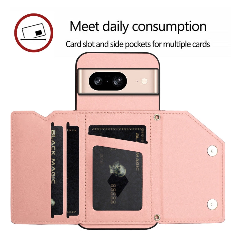 For Google Pixel 8 Skin Feel Four Card Slots Phone Case with Wrist Strap