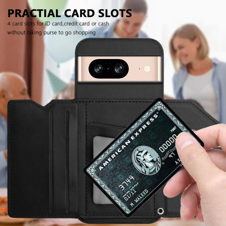 For Google Pixel 8 Skin Feel Four Card Slots Phone Case with Wrist Strap
