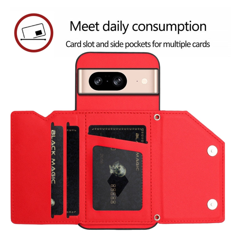 For Google Pixel 8 Skin Feel Four Card Slots Phone Case with Wrist Strap