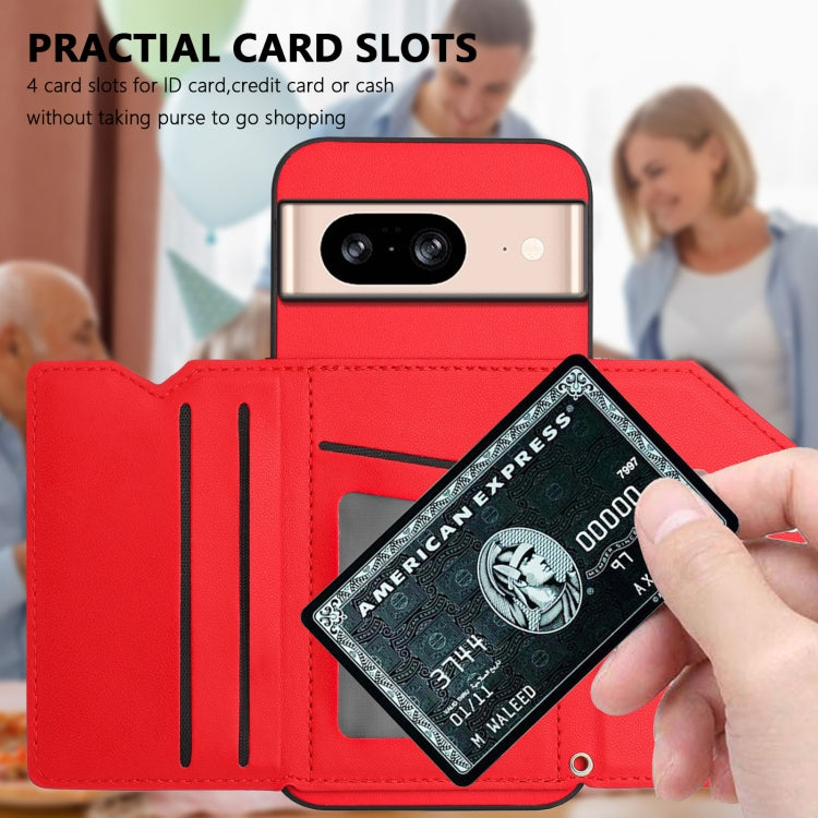 For Google Pixel 8 Skin Feel Four Card Slots Phone Case with Wrist Strap