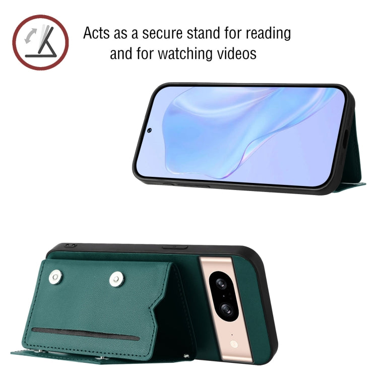 For Google Pixel 8 Skin Feel Four Card Slots Phone Case with Wrist Strap