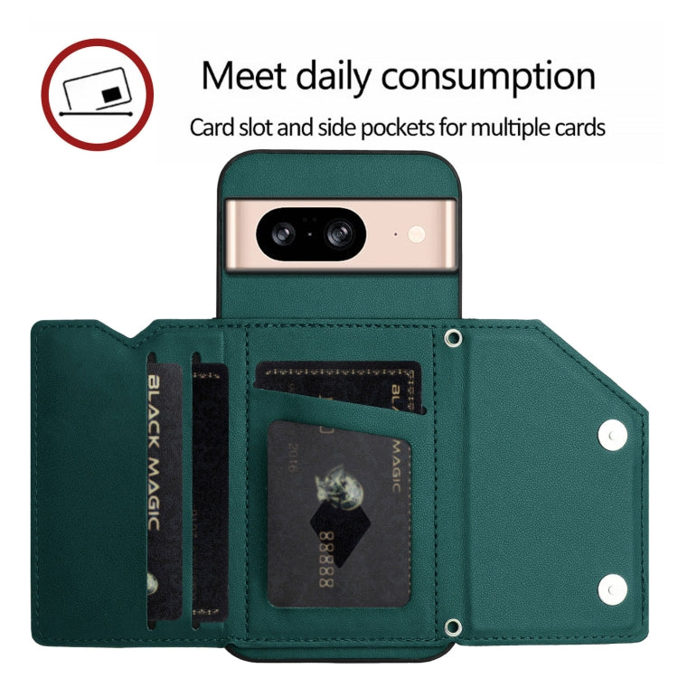 For Google Pixel 8 Skin Feel Four Card Slots Phone Case with Wrist Strap