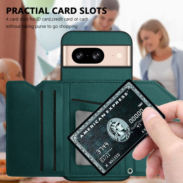 For Google Pixel 8 Skin Feel Four Card Slots Phone Case with Wrist Strap