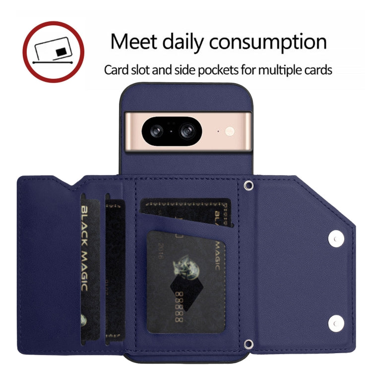 For Google Pixel 8 Skin Feel Four Card Slots Phone Case with Wrist Strap