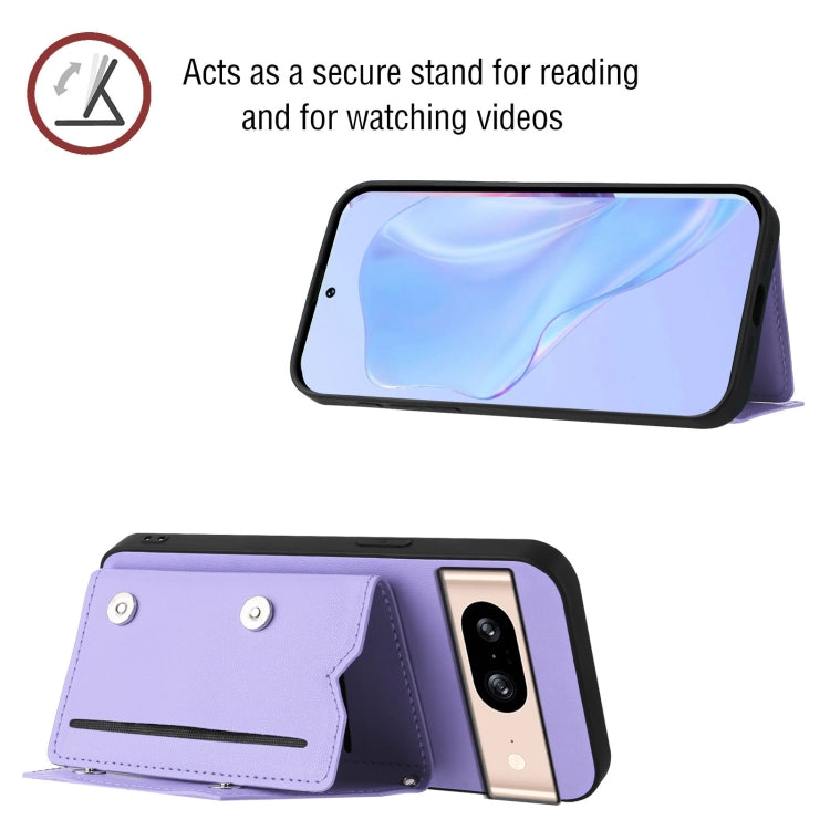 For Google Pixel 8 Skin Feel Four Card Slots Phone Case with Wrist Strap