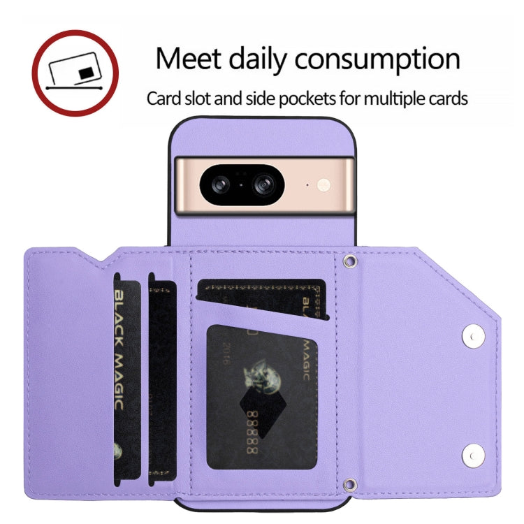 For Google Pixel 8 Skin Feel Four Card Slots Phone Case with Wrist Strap