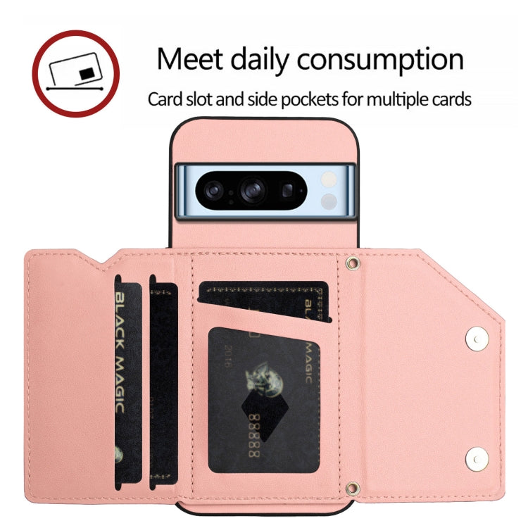 For Google Pixel 8 Pro Skin Feel Four Card Slots Phone Case with Wrist Strap