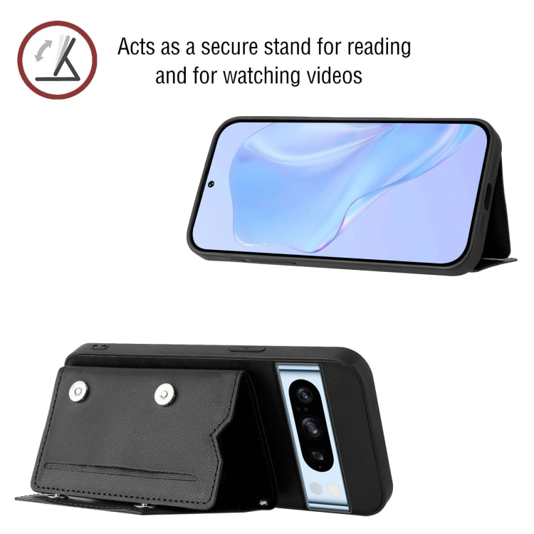 For Google Pixel 8 Pro Skin Feel Four Card Slots Phone Case with Wrist Strap