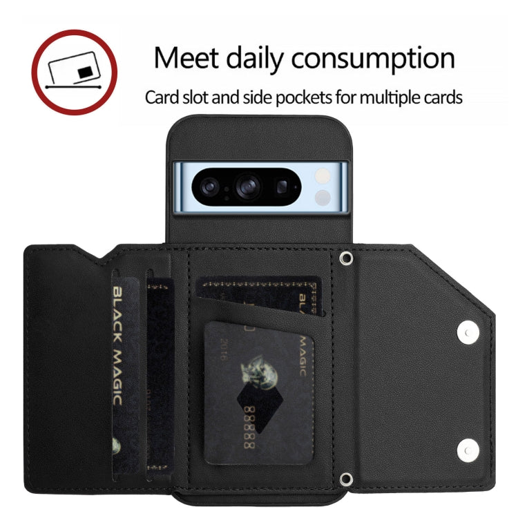 For Google Pixel 8 Pro Skin Feel Four Card Slots Phone Case with Wrist Strap