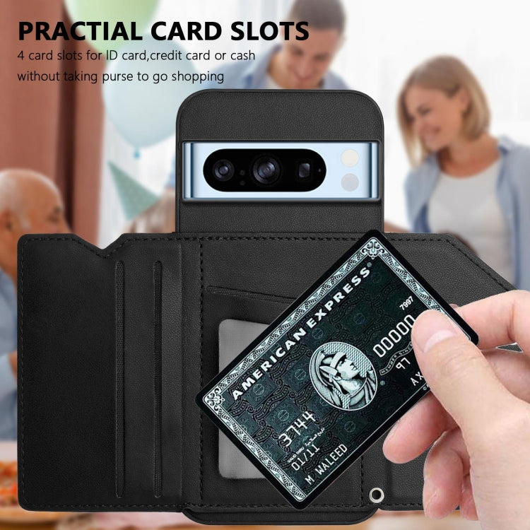 For Google Pixel 8 Pro Skin Feel Four Card Slots Phone Case with Wrist Strap