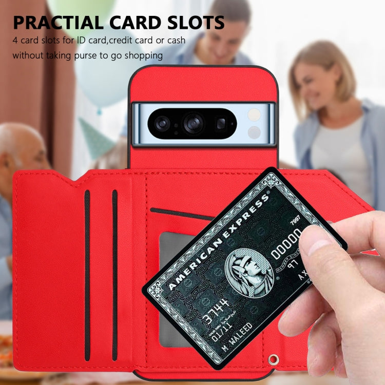 For Google Pixel 8 Pro Skin Feel Four Card Slots Phone Case with Wrist Strap