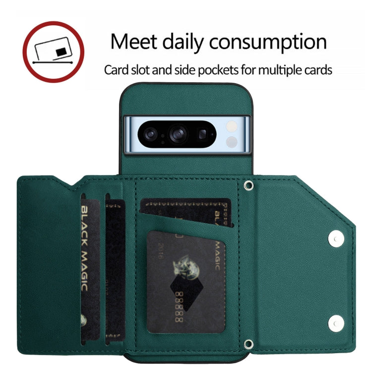 For Google Pixel 8 Pro Skin Feel Four Card Slots Phone Case with Wrist Strap