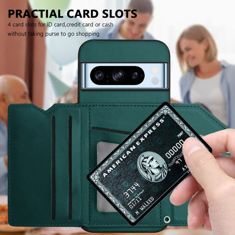 For Google Pixel 8 Pro Skin Feel Four Card Slots Phone Case with Wrist Strap